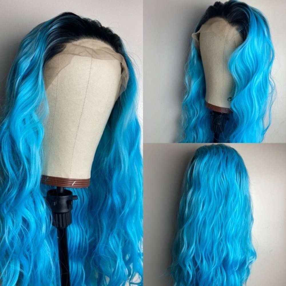 Ombre Blue Curly Lace Wig